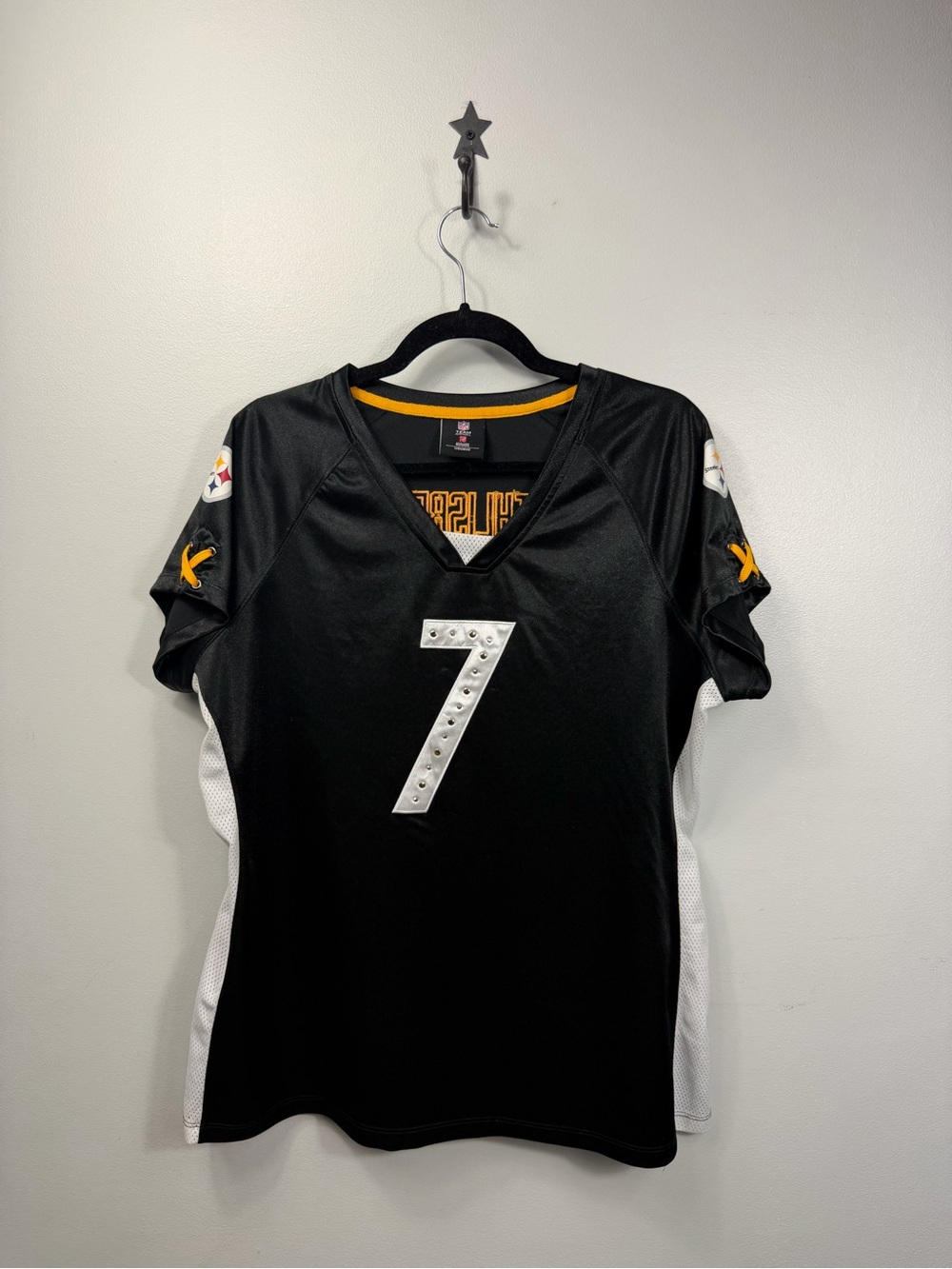 NFL Women's Bedazzle Pittsburgh Steelers Black Gold Team Apparel Jersey